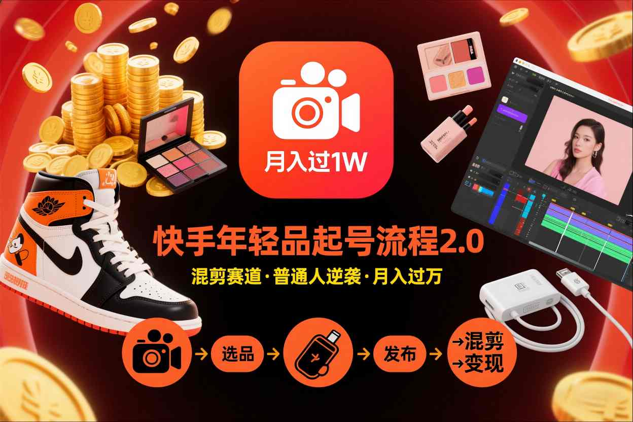 快手短视频带货年轻品起号流程2.0，快手年轻品混剪赛道，普通人也能月入过1W-52项目站