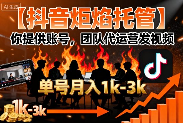 【抖音炬焰托管】你提供账号,团队代运营发视频,单号月入1k+【揭秘】-52项目站