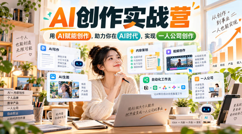 AI创作实战营,用AI赋能创作,助力你在AI时代,实现一人公司创作-52项目站