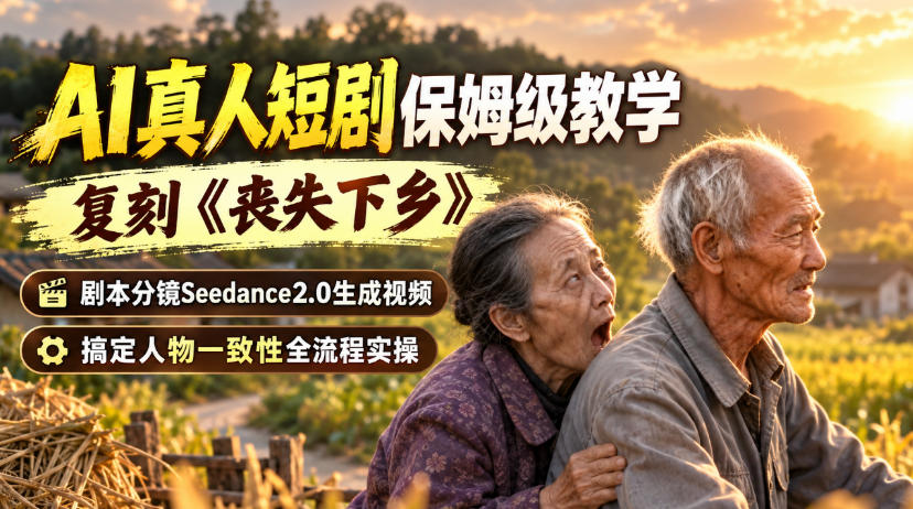 AI真人短剧保姆级教学,复刻《丧失下乡》,剧本分镜Seedance2.0生成视频,搞定人物一致性全流程实操-52项目站