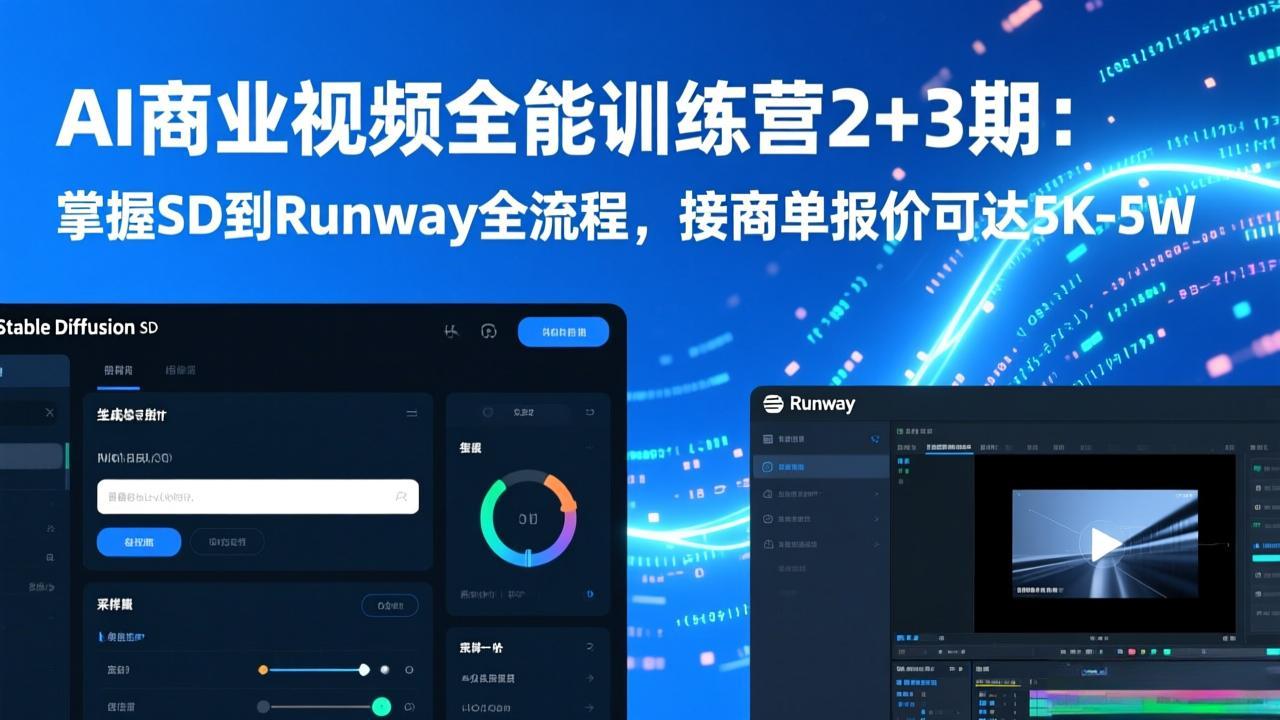 AI商业视频全能训练营2+3期：掌握SD到Runway全流程，接商单报价可达5K-5W-52项目站