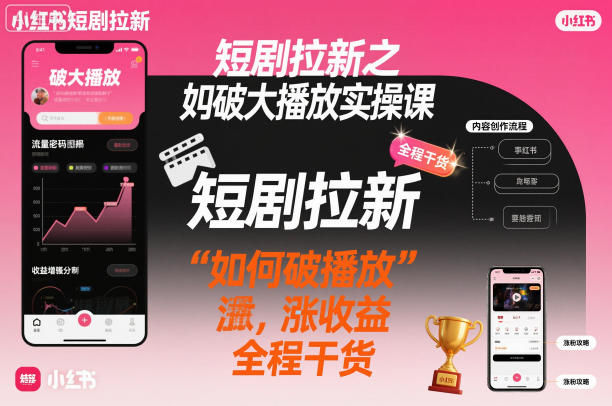 短剧拉新之小红书如何破大播放实操课，如何破播放，涨收益，全程干货-52项目站