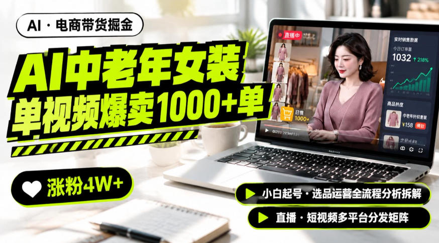 AI中老年服装带货赛道新玩法，一个视频卖出1000多单涨粉4W+，小白起号选品运营全流程分析拆解-52项目站