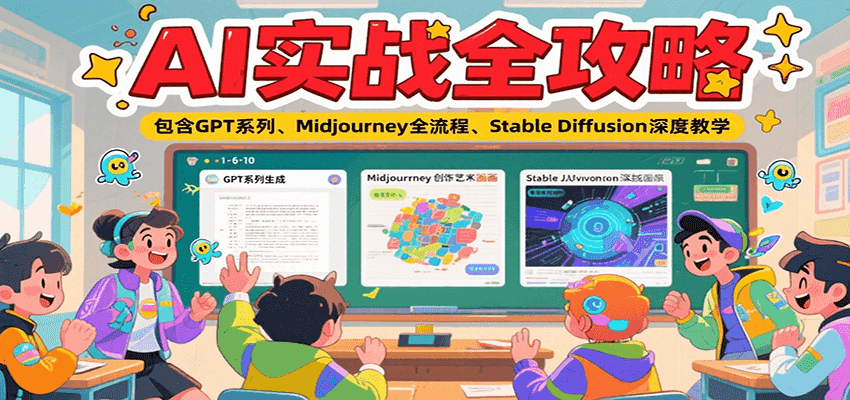 AI实战全攻略，包含GPT系列、Midjourney全流程、Stable Diffusion深度教学-52项目站
