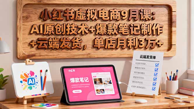 小红书虚拟电商9月课：AI原创技术+爆款笔记制作+云端发货，单店月利3万+-52项目站