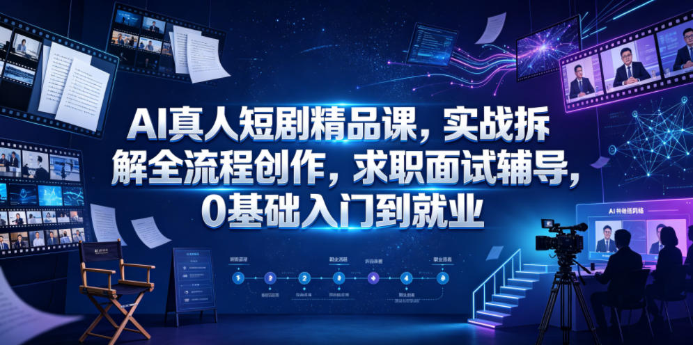 AI真人短剧精品课,实战拆解全流程创作,求职面试辅导,0基础入门到就业-52项目站