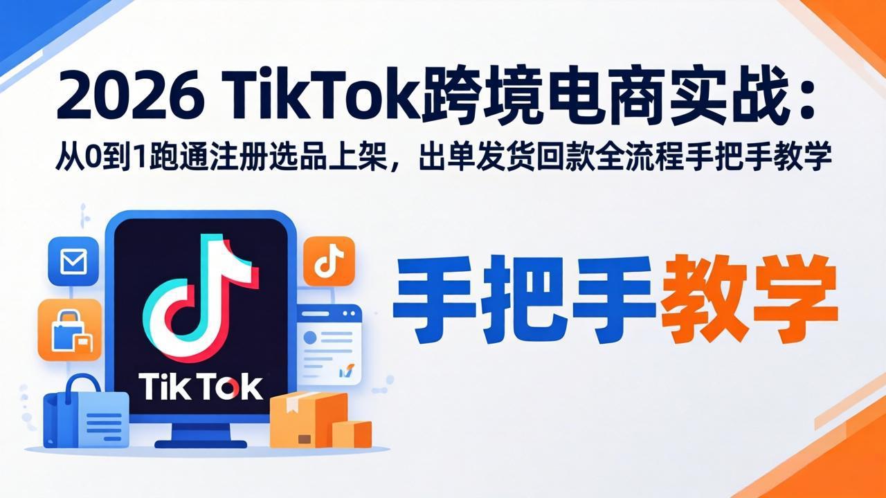 2026TikTok跨境电商实战-更新:从0到1跑通注册选品上架,出单发货回款全流程手把手教学-52项目站