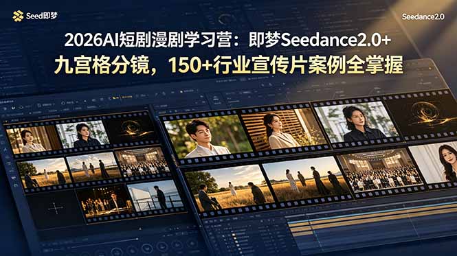 2026AI短剧漫剧学习营：即梦Seedance2.0+九宫格分镜，150+行业宣传片案例全掌握-52项目站