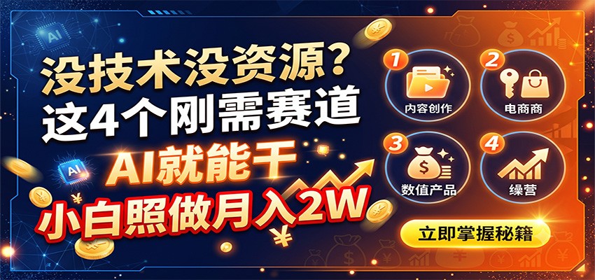 没技术没资源？这4个刚需赛道，AI就能干，小白照做月入2W-52项目站