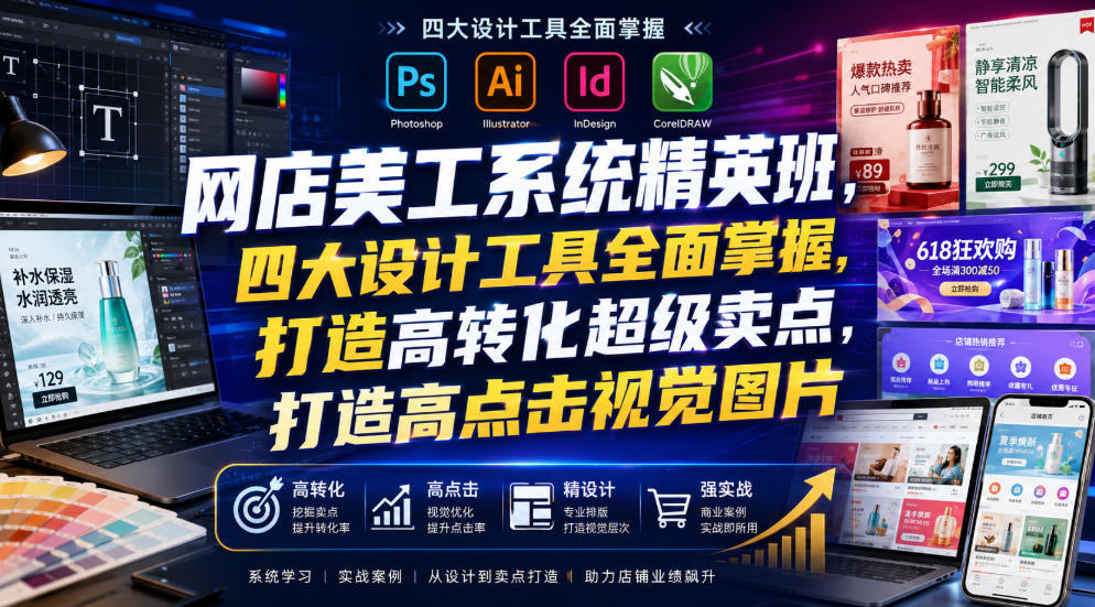 网店美工系统精英班，四大设计工具全面掌握，打造高转化超级卖点，打造高点击视觉图片(2026年7月)-52项目站