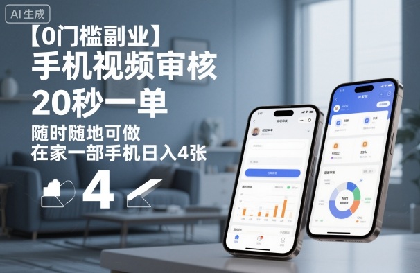 【0门槛副业】手机视频审核，20秒一单，随时随地可做，在家一部手机日入4张【揭秘】-52项目站