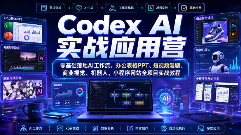 Codex AI实战应用营｜零基础落地AI工作流，办公表格PPT、短视频漫剧、商业视觉、机器人、小程序网站全项目实战教程-52项目站