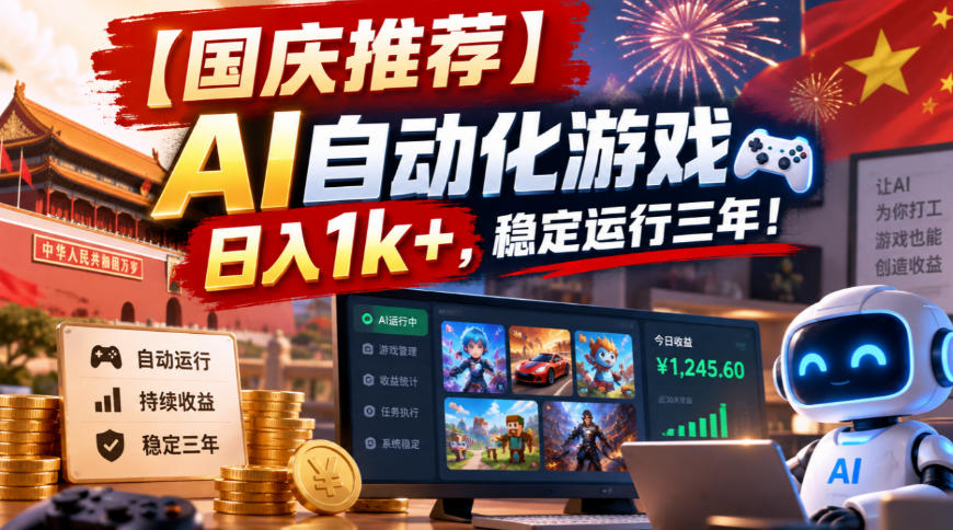 【国庆推荐】AI自动化游戏，日入1k+，操作简单，稳定运行三年！【揭秘】-52项目站