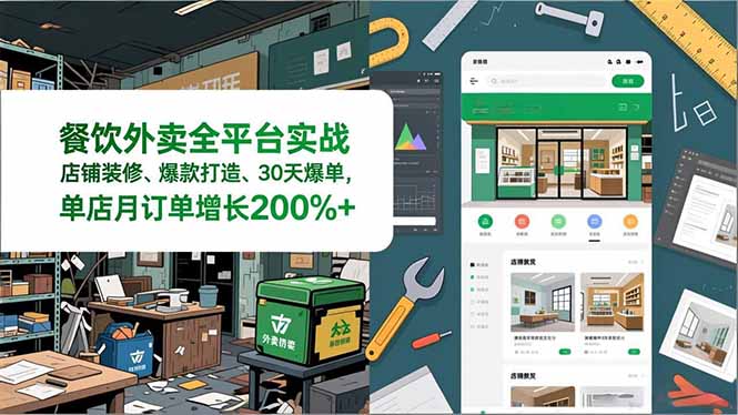 餐饮外卖全平台实战,店铺装修、爆款打造、30天爆单,手把手教学,单店月订单增长200%+-52项目站