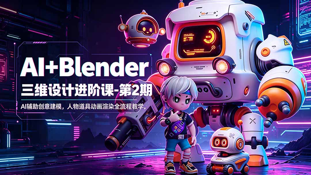 AI+Blender三维设计进阶课-第2期:AI辅助创意建模,人物道具动画渲染全流程教学-52项目站