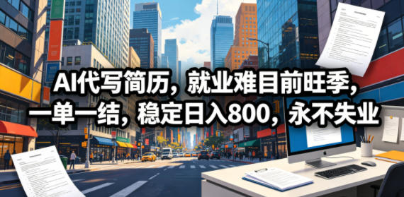 AI代写简历,就业难目前旺季,一单一结,稳定日入800,永不失业-52项目站
