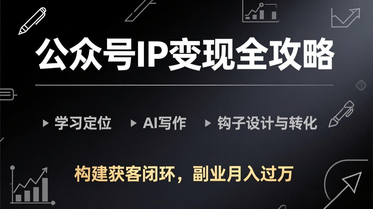 公众号IP变现全攻略-更新，学习定位、AI写作、钩子设计与转化，构建获客闭环，副业月入过万-52项目站