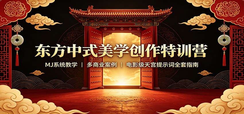 东方中式美学创作特训营：MJ系统教学，多商业案例，电影级天宫提示词全套指南-52项目站