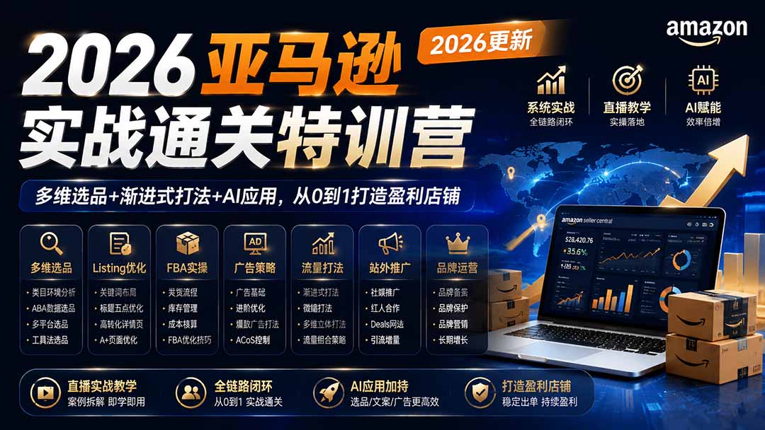 2026亚马逊实战通关特训营-2026更新，多维选品+渐进式打法+AI应用，从0到1打造盈利店铺-52项目站