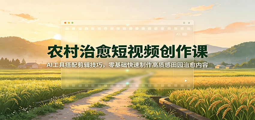 农村治愈短视频创作课：AI工具搭配剪辑技巧，零基础快速制作高质感田园治愈内容-52项目站