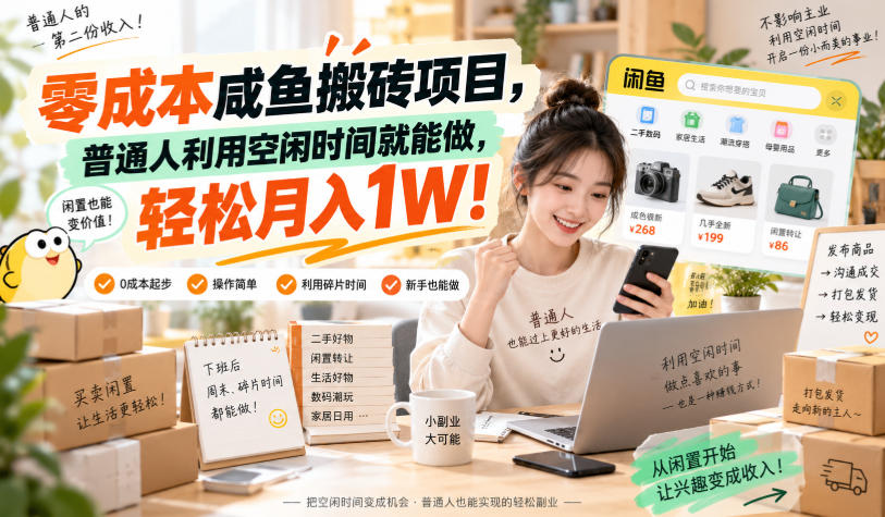 零成本咸鱼搬砖项目，普通人利用空闲时间就能做，轻松月入1W！【揭秘】-52项目站