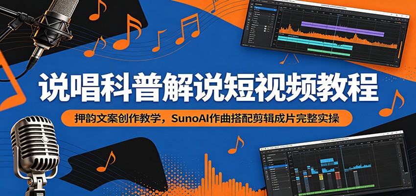 说唱科普解说短视频教程:押韵文案创作教学,SunoAI作曲搭配剪辑成片完整实操-52项目站