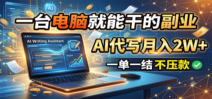 一台电脑就能干的副业，AI代写月入2W+，一单一结不压款-52项目站