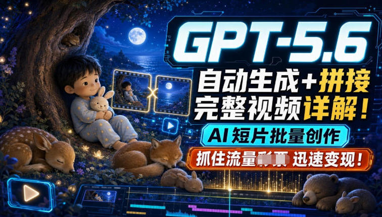GPT-5.6自动生成＋拼接完整视频详解，AI短片批量创作，抓住流量迅速变现！-52项目站