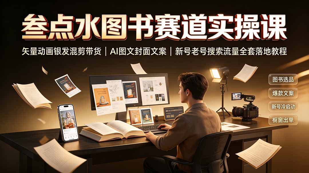 叁点水图书赛道实操课|矢量动画银发混剪带货,AI图文封面文案,新号老号搜索流量全套落地教程-52项目站