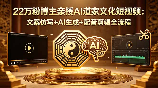 22万粉博主亲授AI道家文化短视频:文案仿写+AI生成+配音剪辑全流程-52项目站
