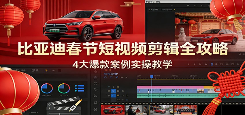 比亚迪春节短视频剪辑全攻略，4大爆款案例实操教学-52项目站