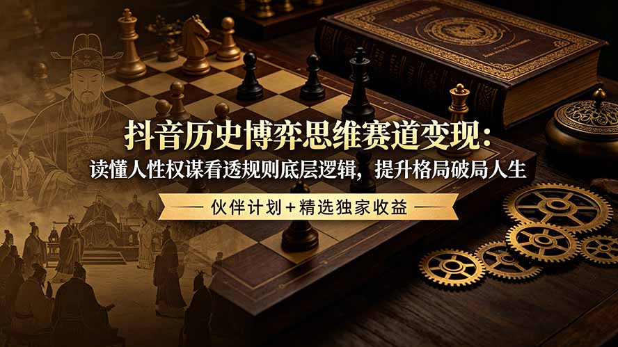 抖音历史博弈思维赛道变现：读懂人性权谋看透规则底层逻辑，提升格局破局人生，伙伴计划+精选独家收益-52项目站