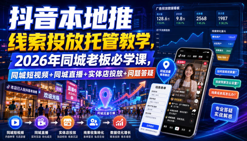 抖音本地推线索投放托管教学,2026年同城老板必学课,同城短视频+同城直播+实体店投放+问题答疑-52项目站