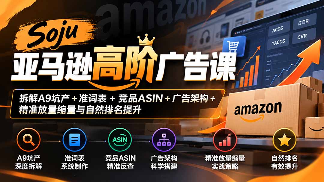 Soju亚马逊高阶广告课：拆解A9坑产+准词表+竞品ASIN+广告架构+精准放量缩量与自然排名提升-52项目站