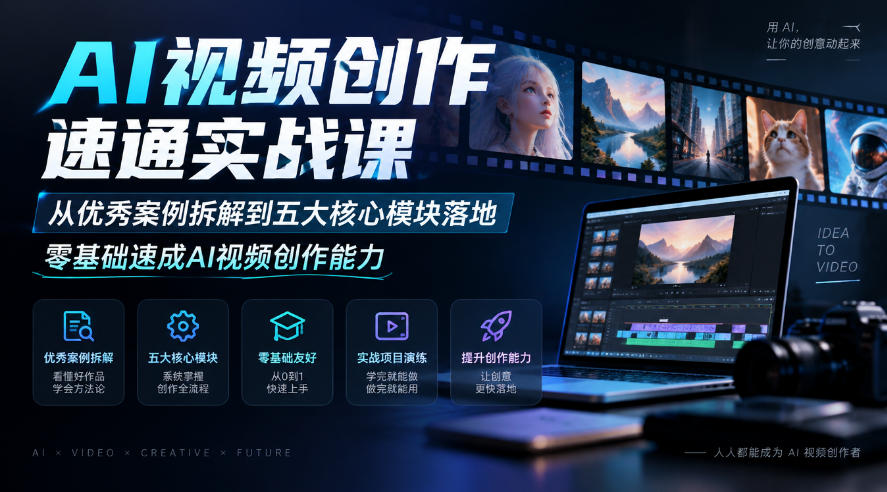 AI视频创作速通实战课|从优秀案例拆解到五大核心模块落地,零基础速成AI视频创作能力-52项目站