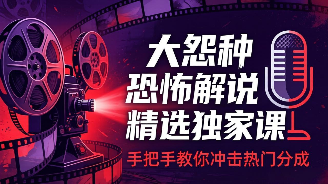 大怨种恐怖解说精选独家课：电影下载+文案配音+片头封面，手把手教你冲击热门分成-52项目站