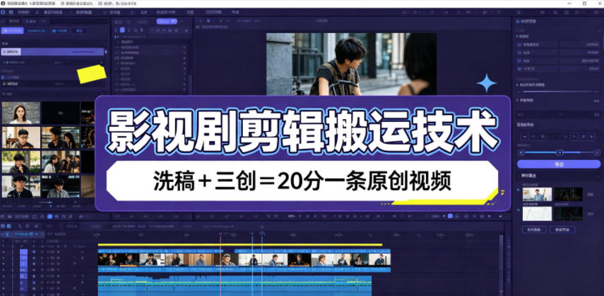 影视剧剪辑搬运技术，洗稿+三创=20分一条原创视频-52项目站