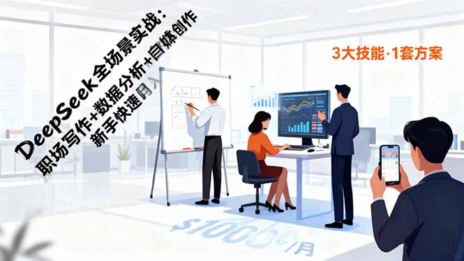 DeepSeek全场景实战：职场写作+数据分析+自媒体创作，新手快速月入过万-52项目站
