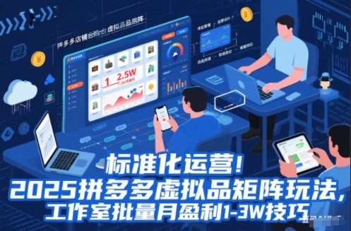 标准化运营!2025拼多多虚拟品矩阵玩法,工作室批量月盈利1-3W技巧【揭秘】-52项目站