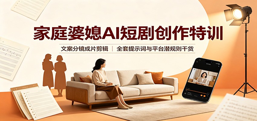 家庭婆媳AI短剧创作特训：文案分镜成片剪辑，全套提示词与平台潜规则干货-52项目站