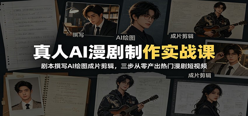 真人AI漫剧制作实战课：剧本撰写AI绘图成片剪辑，三步从零产出热门漫剧短视频-52项目站