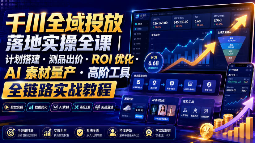 千川全域投放落地实操全课｜计划搭建・测品出价・ROI优化・AI素材量产・高阶工具全链路实战教程-52项目站