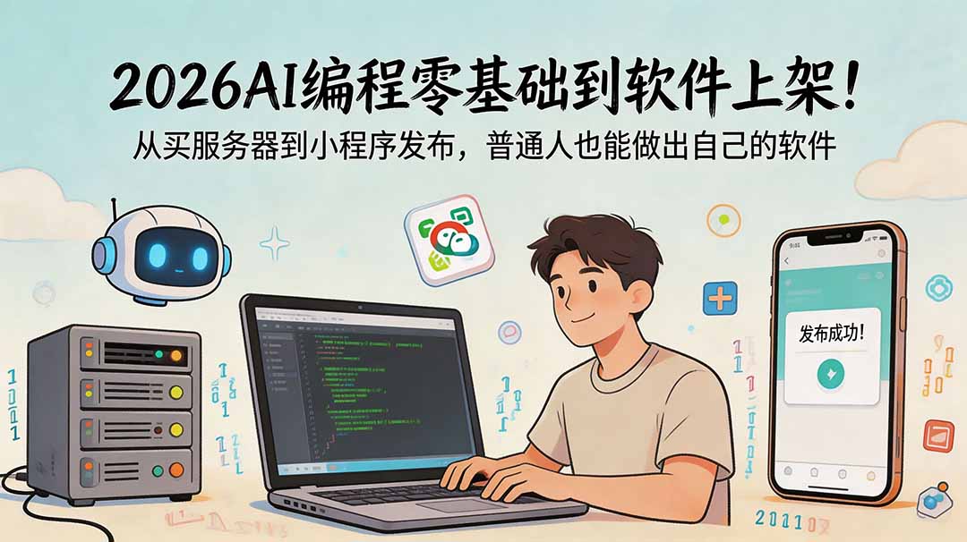 2026AI编程零基础到软件上架!从买服务器到小程序发布,普通人也能做出自己的软件-52项目站