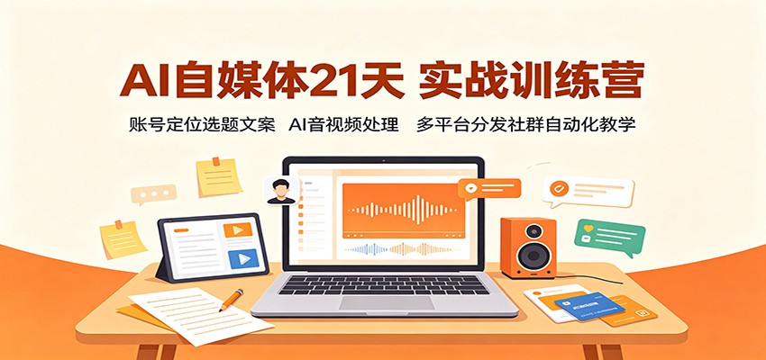AI自媒体21天实战训练营：账号定位选题文案，AI音视频处理，多平台分发社群自动化教学-52项目站