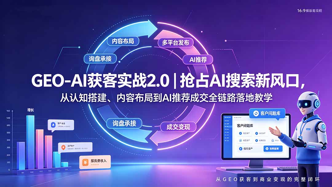 GEO-AI获客实战｜抢占AI搜索新风口，从认知搭建、内容布局到AI推荐成交全链路落地教学-52项目站