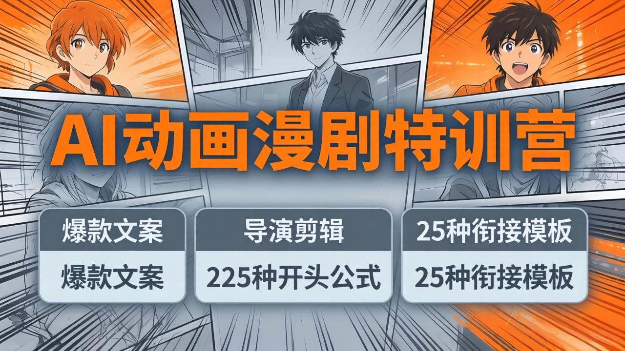 AI动画漫剧特训营：爆款文案+导演剪辑：225种开头公式+25种衔接模板，两小时剪电影级大片-52项目站