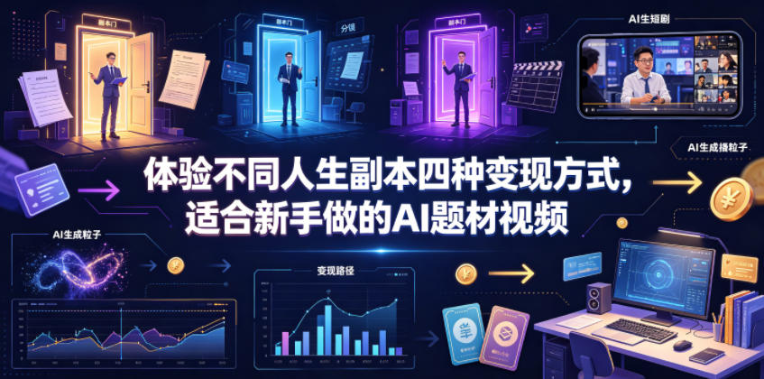 体验不同人生副本四种变现方式,适合新手做的AI题材视频-52项目站
