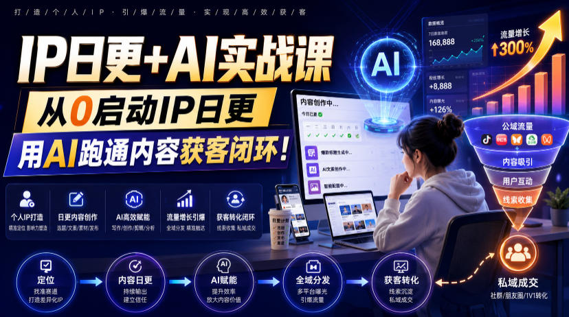 IP日更+AI实战课，从0启动IP日更，IP置顶视频制作+100条选题库搭建+10条日更规划，用AI跑通内容获客闭环!-52项目站