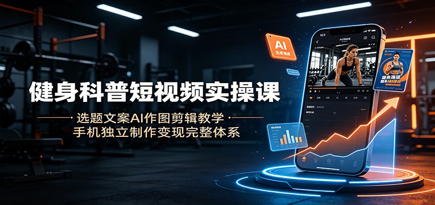 健身科普短视频实操课：选题文案AI作图剪辑教学，手机独立制作变现完整体系-52项目站