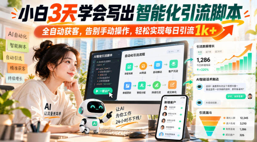 小白3天学会写出智能化引流脚本,全自动获客,告别手动操作,轻松实现每日引流1k+-52项目站